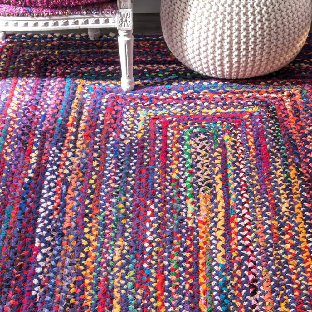 Handmade Chindi Blue Cotton Blend 5' x 8' Area Rug