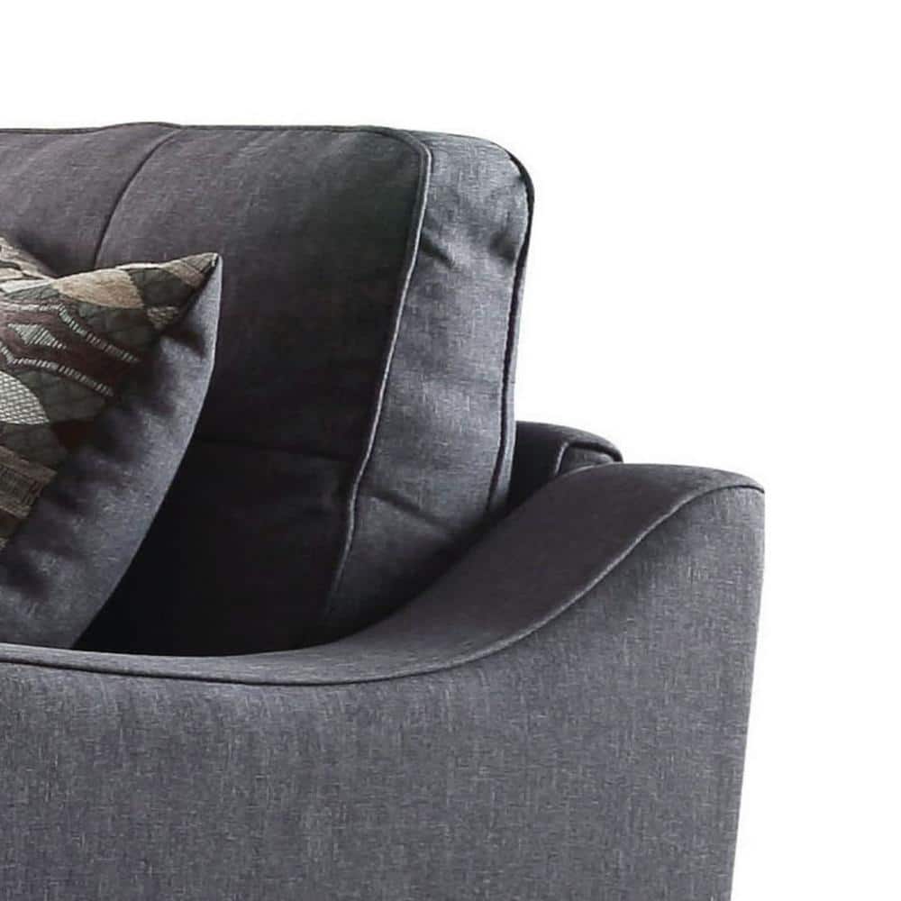 Elegant Gray Linen Tufted Sofa with Removable Cushions and Wood Accents