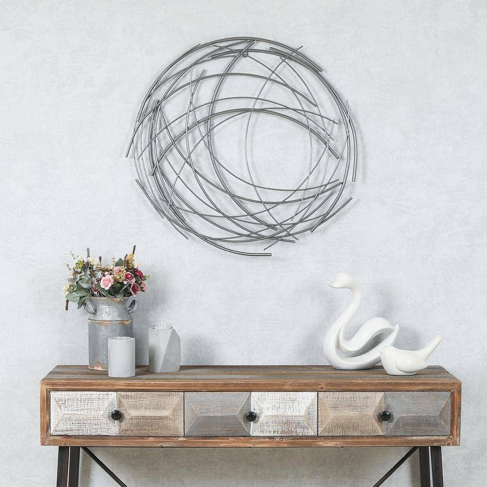 Silver Iron Abstract Swirl Round Wall Sculpture