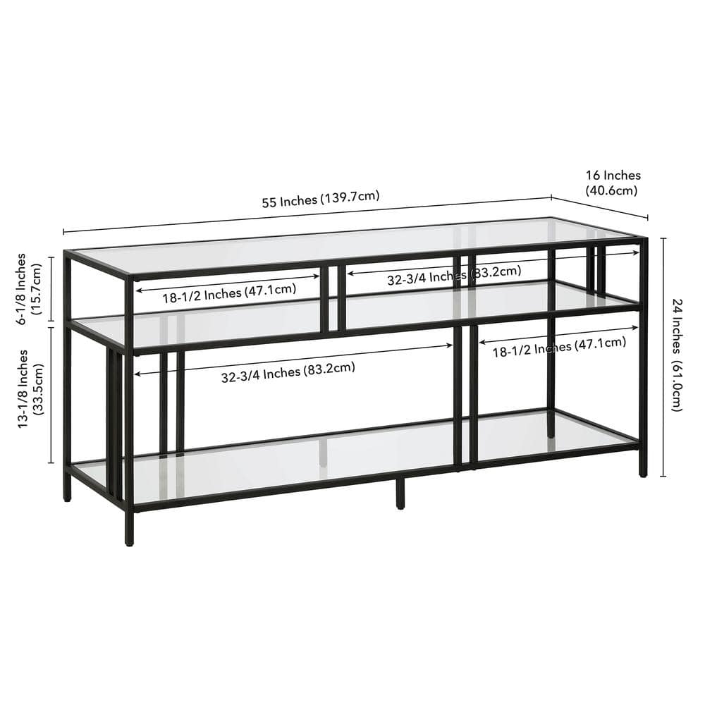 Cortland Industrial Blackened Bronze 55" TV Stand with Glass Shelves