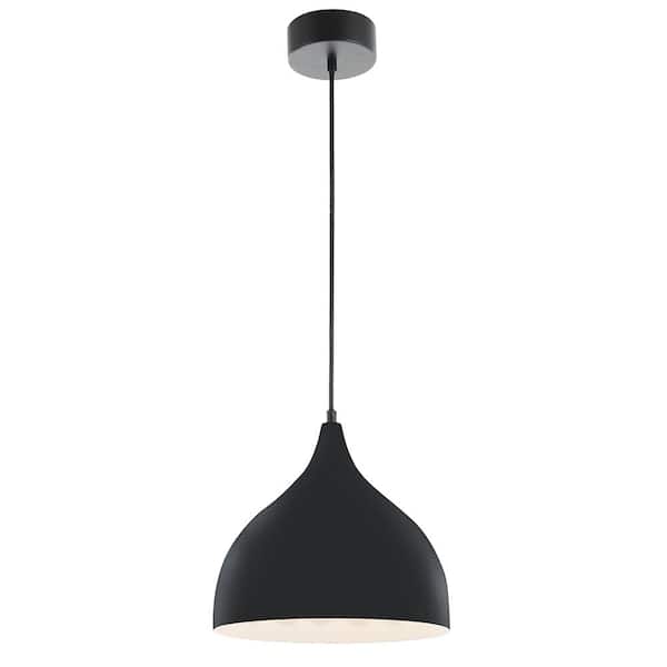SMRTLite by NBG HOME 11 in. Black Integrated LED Pendant with Metal Shade
