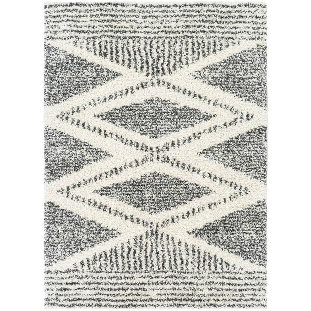 Gray and Cream Rectangular Tufted Shag Area Rug 5'3" x 7'3"