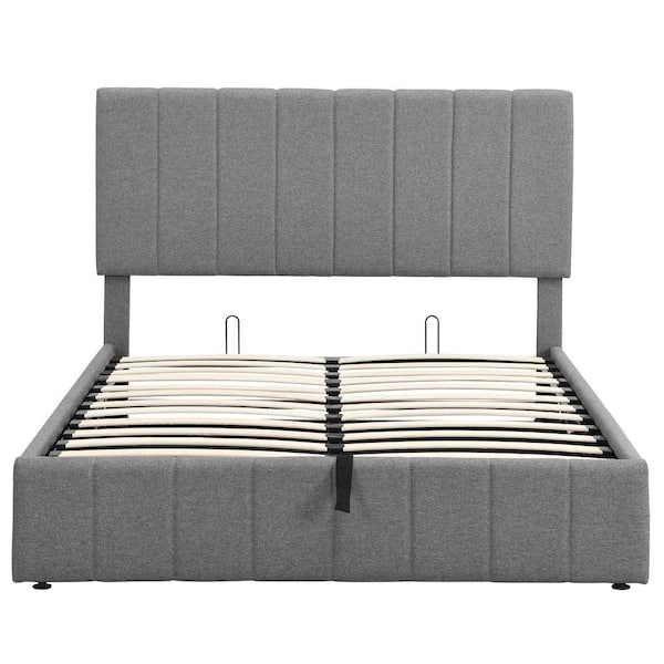 Unbranded 77.90 in. W Gray Linen Full size Wood Frame Platform bed with a Hydraulic Storage System