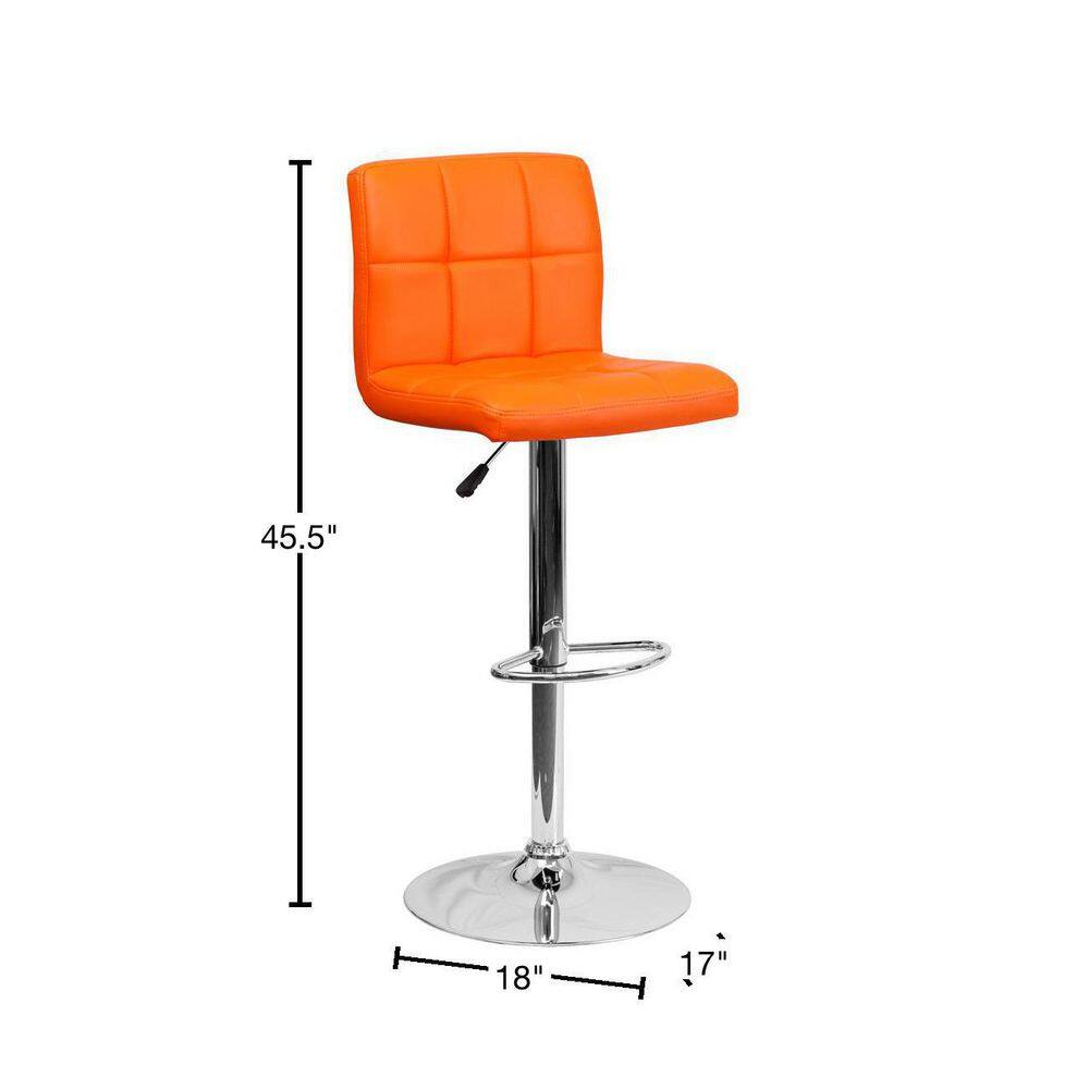 Orange Quilted Vinyl Adjustable Height Swivel Barstool with Chrome Base