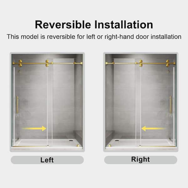UKS04 72 in. W x 80 in. H x 40 in. D U-Channel Sliding Frameless Corner Shower Enclosure in Satin Brass, Clear Glass