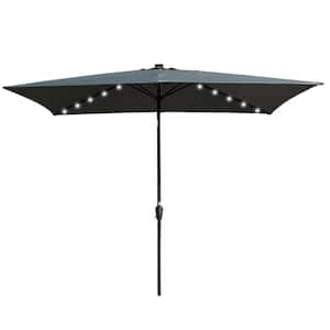 10 ft x 6.5 ft Rectangular Market Patio Umbrella with Push Button Tilt and LED Lights in Gray