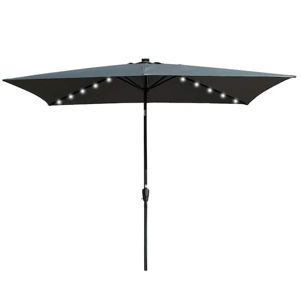 maocao hoom 10 ft x 6.5 ft Rectangular Market Patio Umbrella with Push Button Tilt and LED Lights in Gray