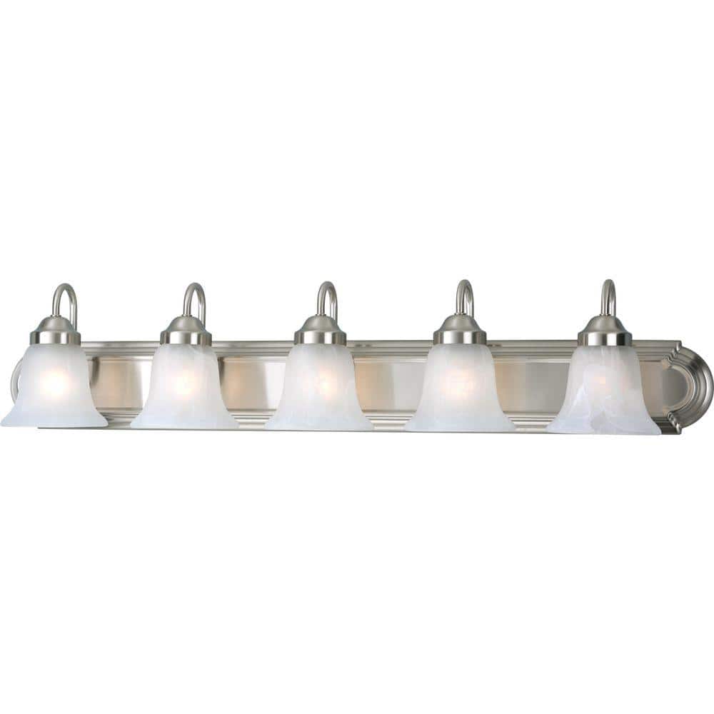 36-Inch Brushed Nickel Alabaster Glass 5-Light Vanity Fixture