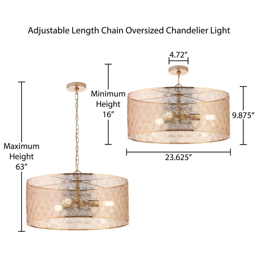 Elegant Polished Gold 25.5" Drum Chandelier with Geometric Cutouts