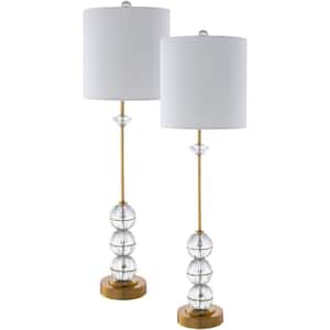 Durweston 34 in. Brass Indoor Table Lamp Set with White Drum Shaped Shade (Set of 2)