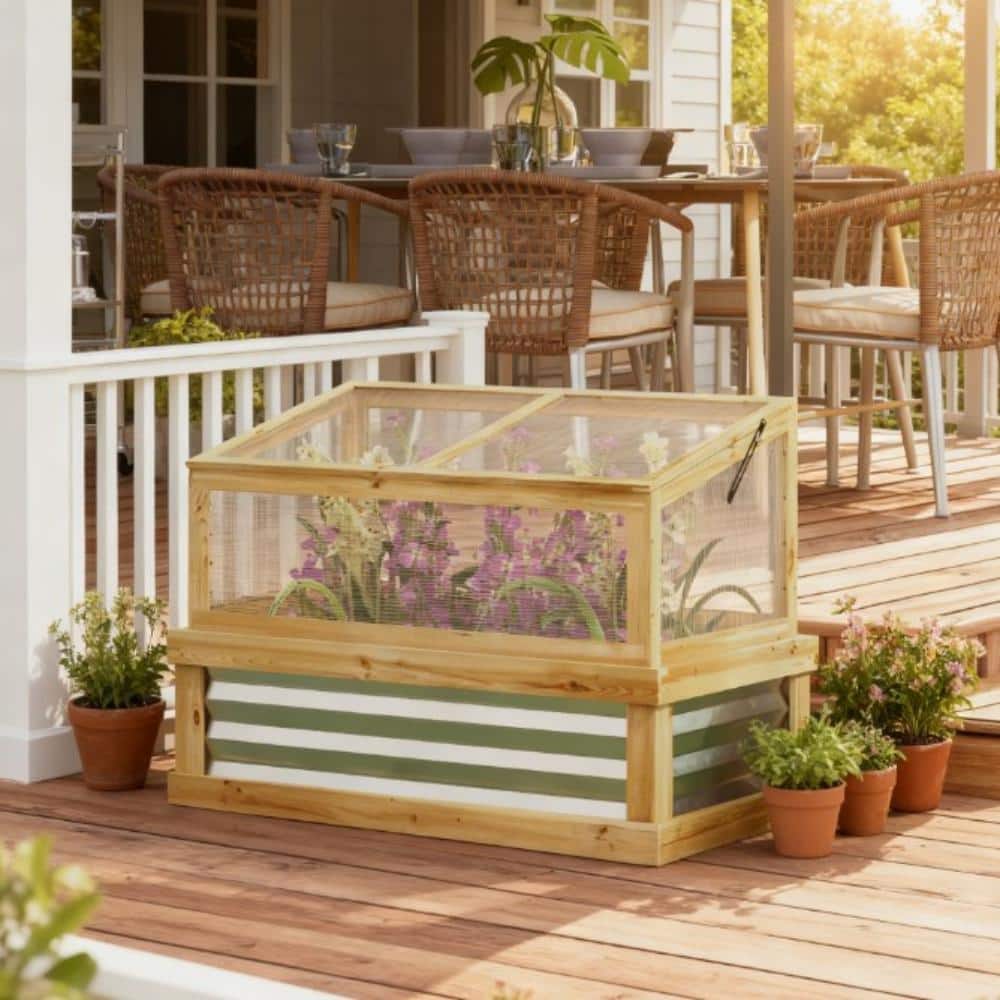 Raised Garden Bed,Wooden Cold Frame Planter with Lean-to Greenhouse,Raised Garden Flower Bed Kit price history on PriceWatchPro