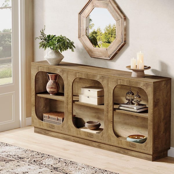 BYBLIGHT Turrella 70.87 in. Brown Elegant Rectangle Wood Entryway Table with Storage Shelf, Long Console Table for Entrance