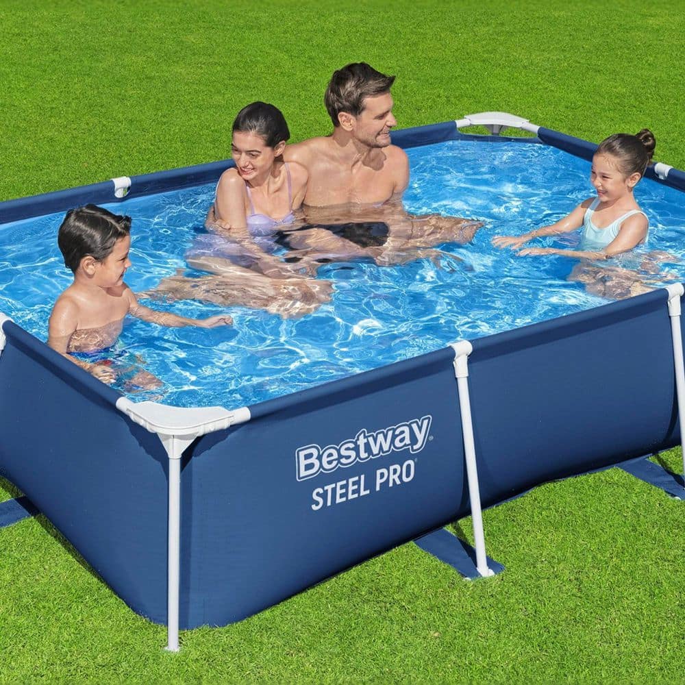 Blue Steel Frame Rectangular Above Ground Pool with Pump