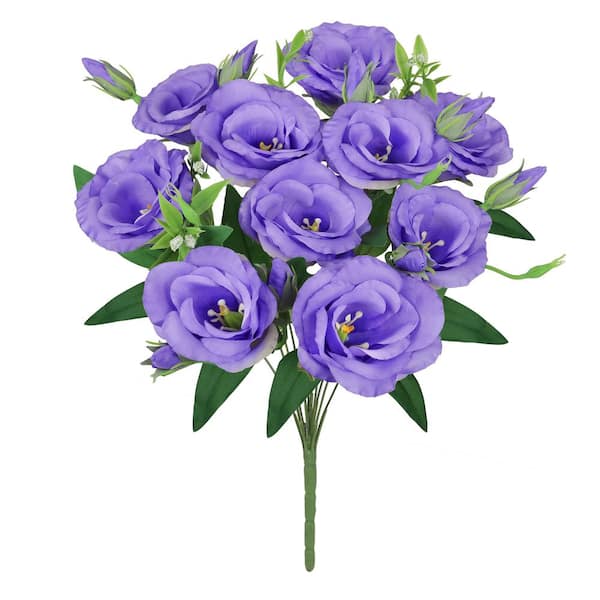19 in. Purple Artificial Lisianthus Prairie Flower Stem Bush Bouquet (Set of 2)