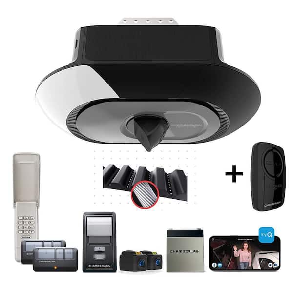 3/4 HP LED Smart Quiet Belt Drive Garage Door Opener w/ Security Camera and Battery Backup w/ Universal 2-Button Remote