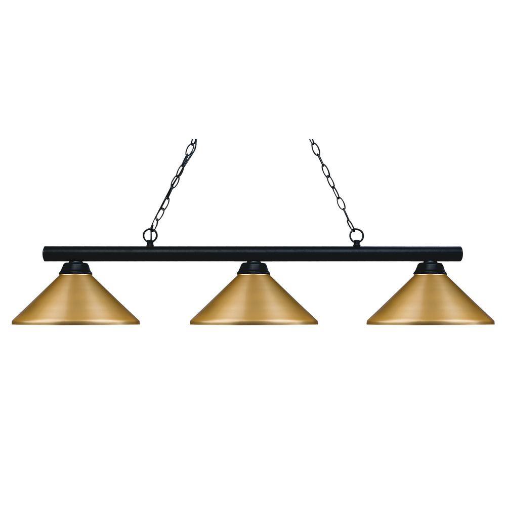 Maddox Matte Black 48" Billiard Light with Satin Gold Shades