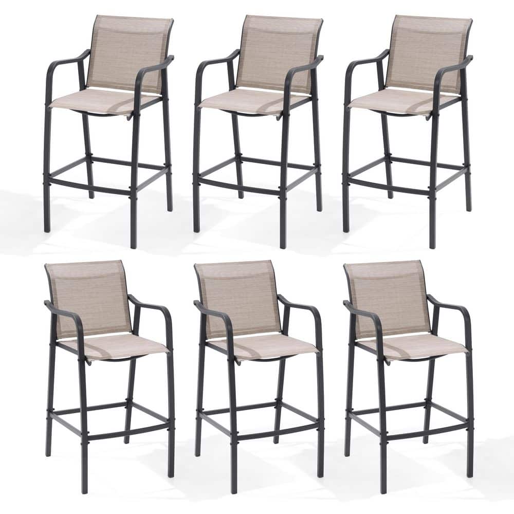 Patio Bar Height Metal Outdoor Bar Stool Chairs in Espresso with Arms and Footrest (6-Pack) price history on PriceWatchPro