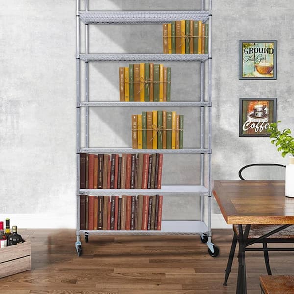 7-Tier Chrome Heavy Duty Metal Adjustable Garage Storage Shelving Unit with Wheels (48 in. W x 81.5 in. H x 18 in. D)