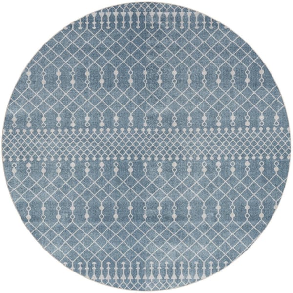 Nourison Astra Machine Washable Blue 4 ft. x 4 ft. Moroccan Transitional Round Area Rug