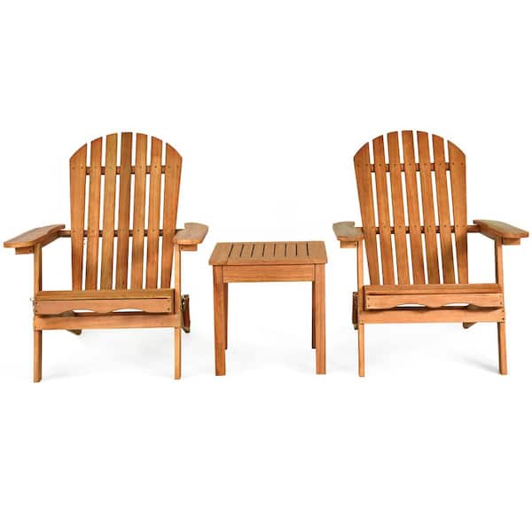 Costway 3 Piece Wooden Adirondack Patio Conversation Chair Table Set Folding Seat Furniture Garden