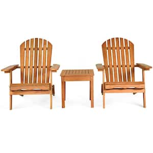 3 Piece Wooden Adirondack Patio Conversation Chair Table Set Folding Seat Furniture Garden