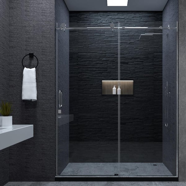 Staykiwi 60 in. W x 76 in. H Sliding Frameless Shower Door in Chrome Finish with Clear Glass