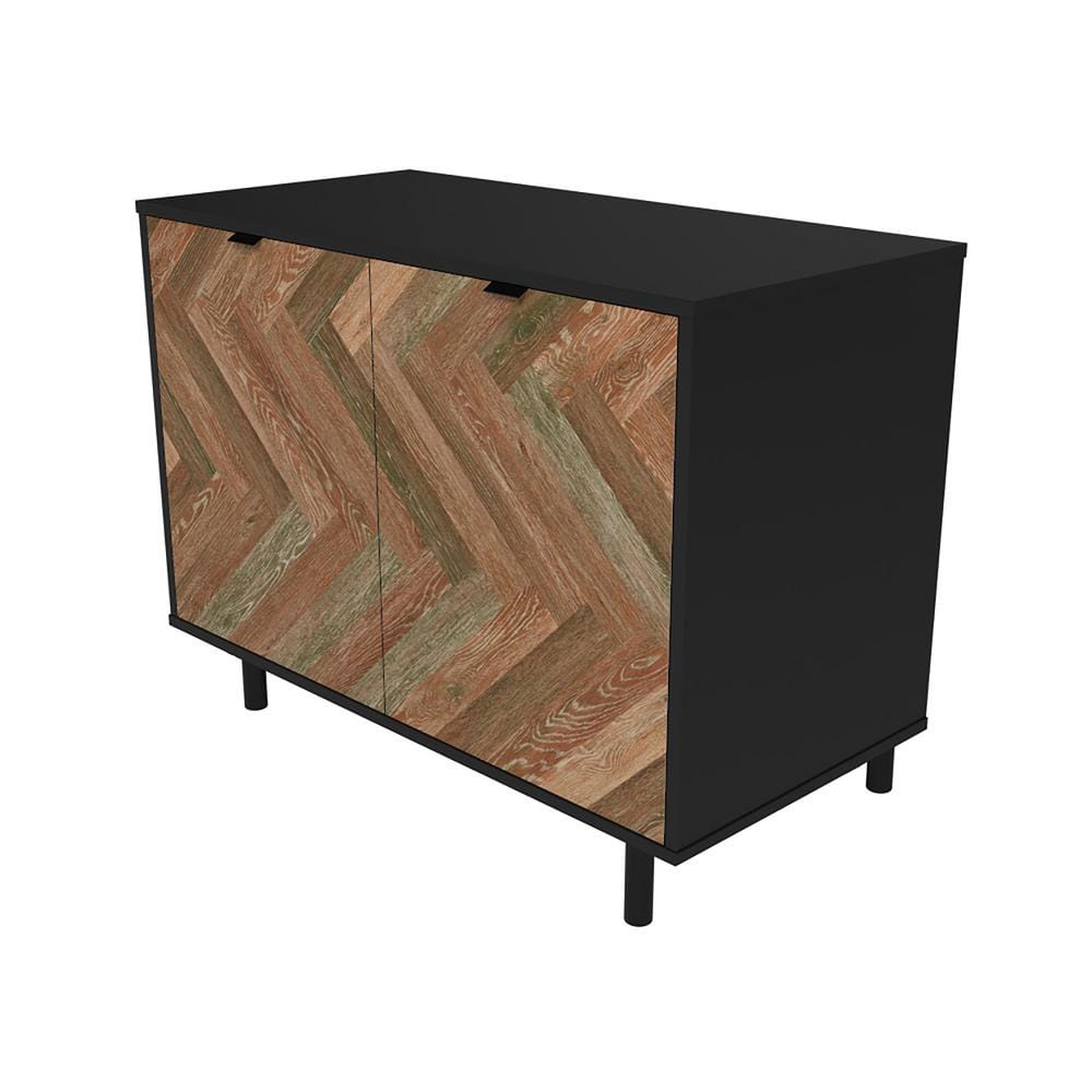 Liam Brown and Black Mid-Century Modern Accent Cabinet