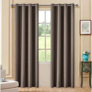 Walnut Polyester Jacquard 54 in. W x 84 in. L Thermal Grommet Blackout Curtain
