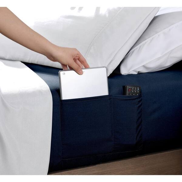 Twin XL Size Microfiber Fitted Sheet with 8 in. Double Storage Pockets, Navy
