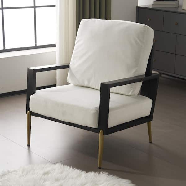 CHRISTOPHER KNIGHT HOME Retro Low Back Upholstered Velvet Accent Chair, Rubberwood, Pillow Back, White + Black + Gold