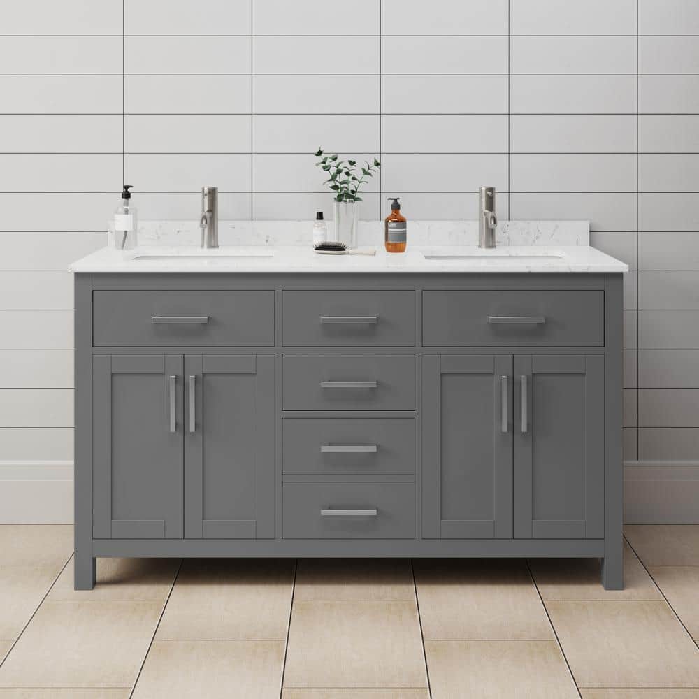 Beckett 60" Dark Gray Double Bathroom Vanity with Cultured Marble Top