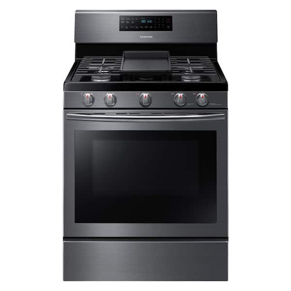Samsung 30 in. 5.8 cu. ft. Gas Range with Self-Cleaning and Fan Convection Oven in Fingerprint Resistant Black Stainless
