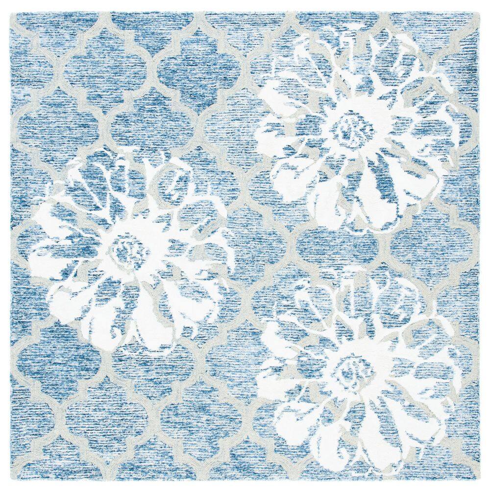 SAFAVIEH Glamour Navy/Ivory 6 ft. x 6 ft. Quatrefoil Floral Square Area