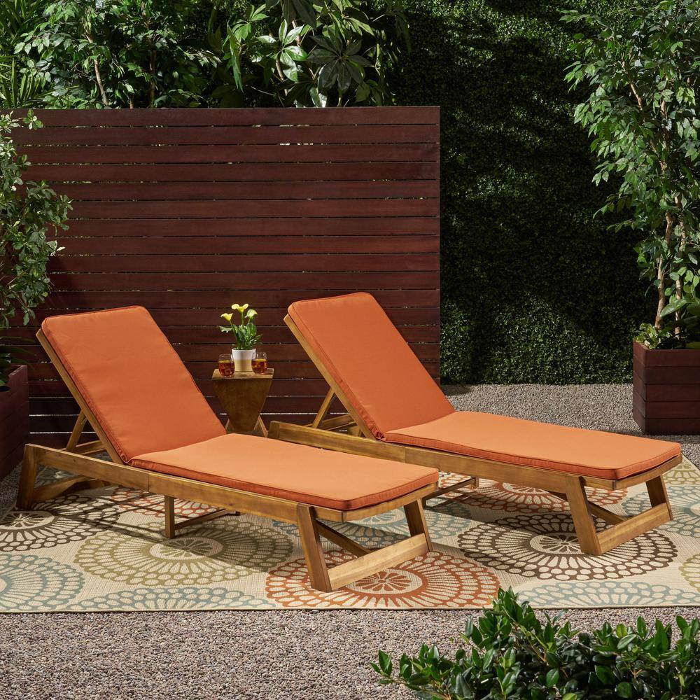 Maki Teak Brown 2-Piece Wood Outdoor Patio Chaise Lounge with Rust Orange Cushions price history on PriceWatchPro