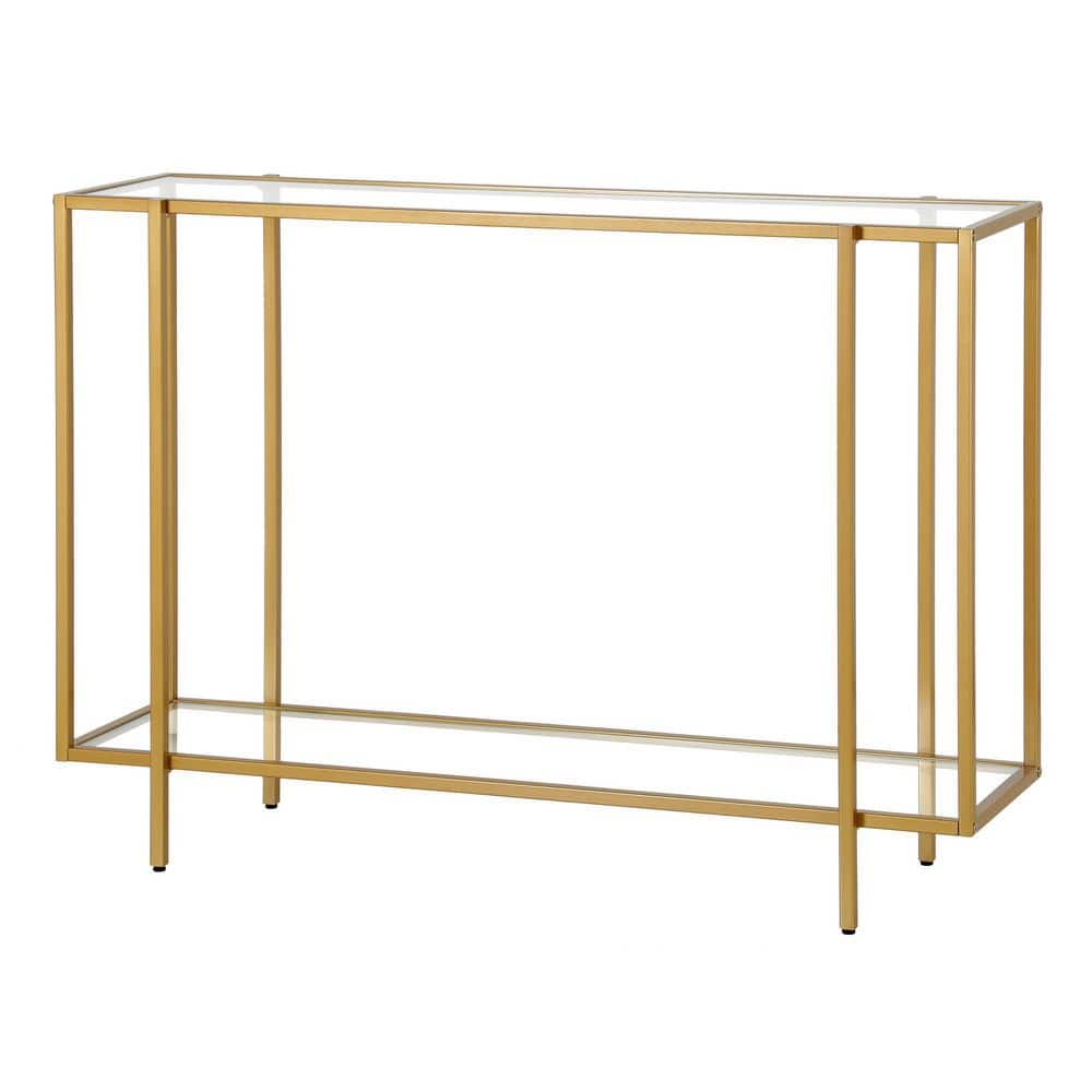 Brushed Brass and Glass Console Table with Storage Shelf