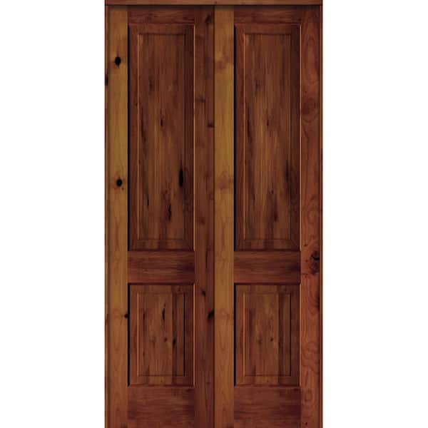Krosswood Doors 48 in. x 96 in. Rustic Knotty Alder 2-Panel Universal/Reversible Red Chestnut Stain Wood Double Prehung Interior Door