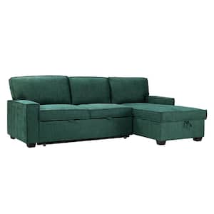 Zavier 2-Pieces 89 in. Teal Polyester 3-Seats Pull Out Sleeper Right Facing Sectionals in Green Family