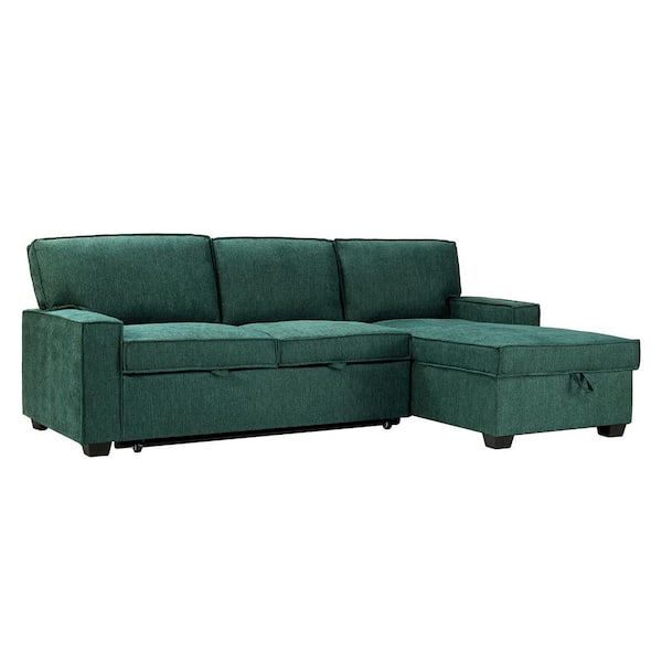 JAYDEN CREATION Zavier 2-Pieces 89 in. Teal Polyester 3-Seats Pull Out Sleeper Right Facing Sectionals in Green Family