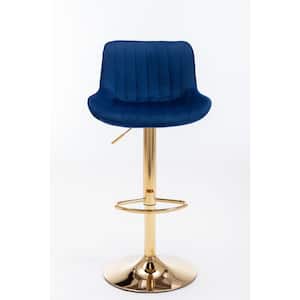 41 in. Navy Blue Low Back Metal Frame Adjustable Cushioned Bar Stool with Velvet Seat (Set of 2)