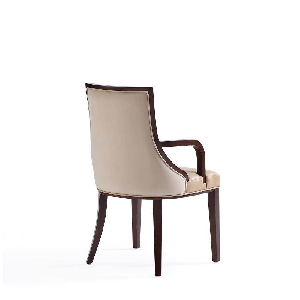 Tan Faux Leather Upholstered Parsons Arm Chair with Wood Frame