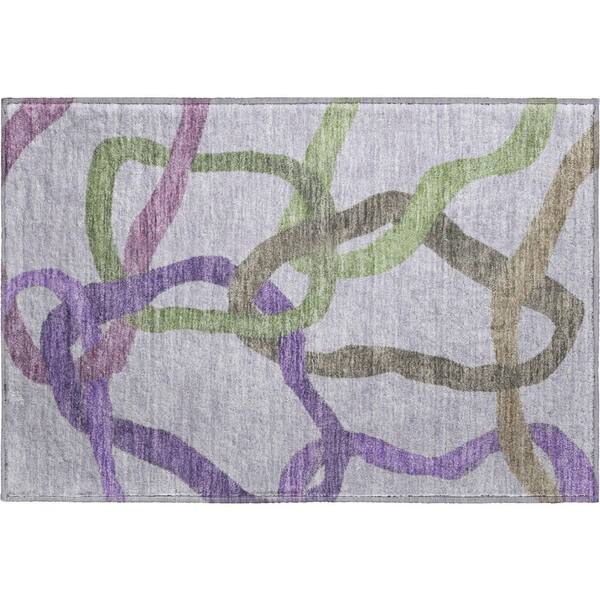Mayfield Premium Machine Washable Abstract AMF2394 Lavender 3 ft. x 4 ft. Area Rug
