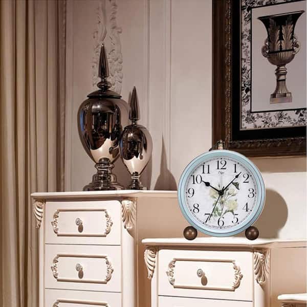 Afoxsos 5.2 in. Desk Clock, Retro Silent Analog Clock Non-Ticking