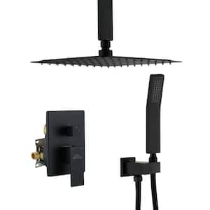 1-Spray Patterns with 2.5 GPM 10 in. Ceiling Mount Dual Shower Heads with Pressure Balance Valve in Matte Black