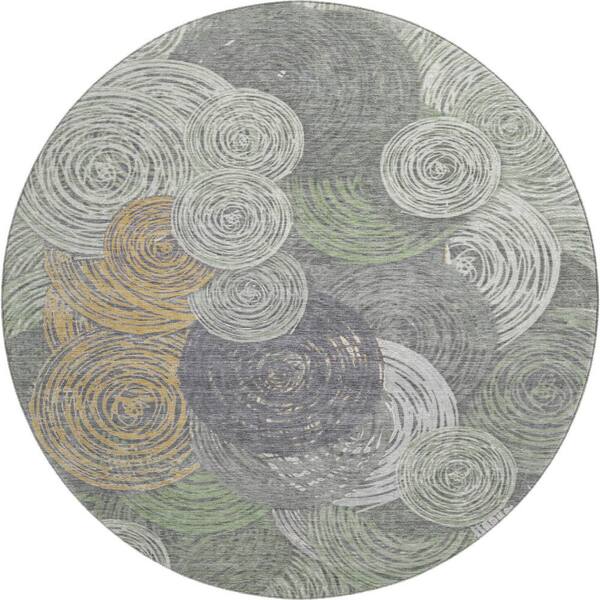 Mayfield Premium Machine Washable Abstract AMF2267 Green 8 ft. x 8 ft. Round Rug
