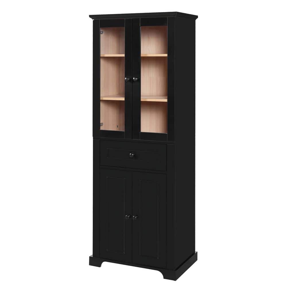 24 in. W x 15.67 in. D x 67.5 in. H Black MDF Freestanding Linen Cabinet with Tempered Glass Doors, Adjustable Shelves price history on PriceWatchPro