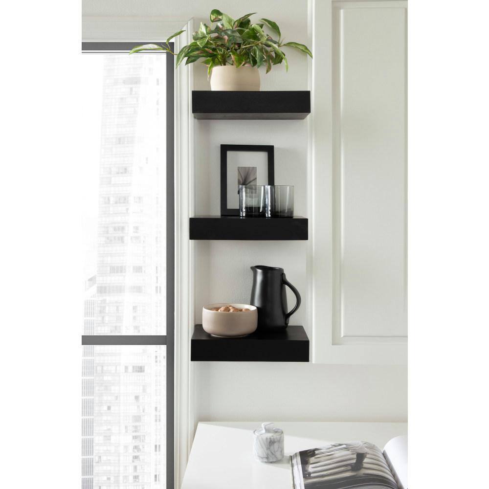 Havlock Black Wood 12" Floating Accent Shelves, Set of 3