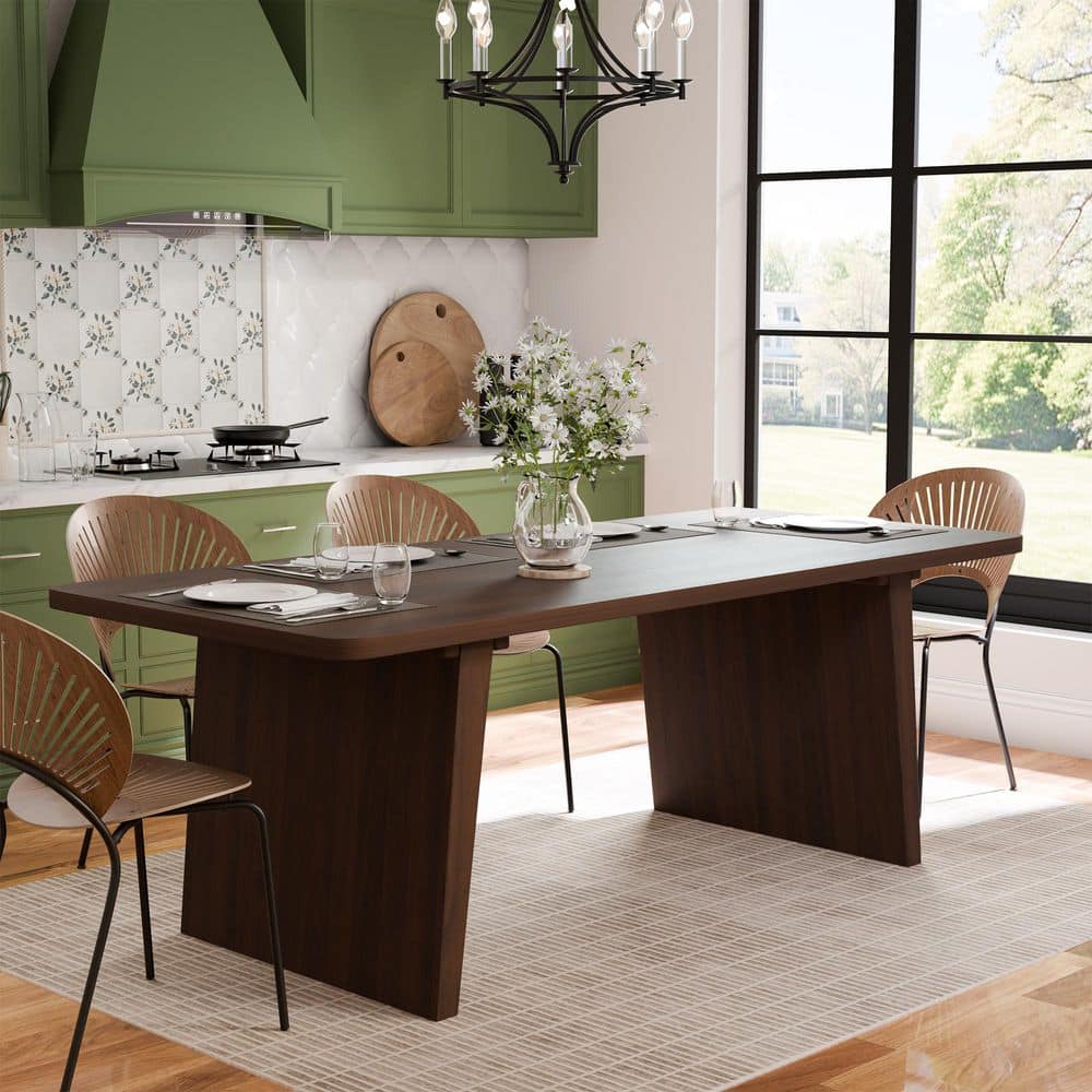 David Walnut Color Oak Wood Double Pedestal Base 79 in. x 36 in. Rectangle Dining Table (Seats 8)