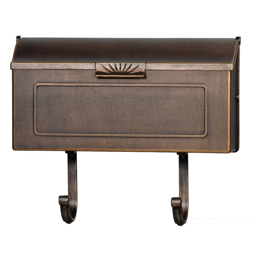 Relaxdays Antique Letterbox Bronze Cast Aluminum with Roof for DIN A4 Letters 44.5 x 31 x 9.5 cm English-Style Wall-Mount Mailbox