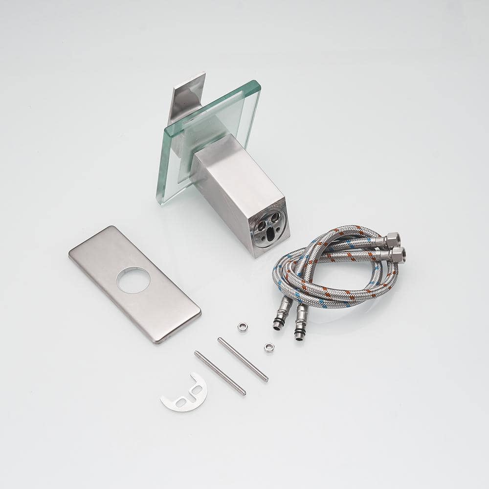 Brushed Nickel Glass Waterfall Single Handle Bathroom Faucet