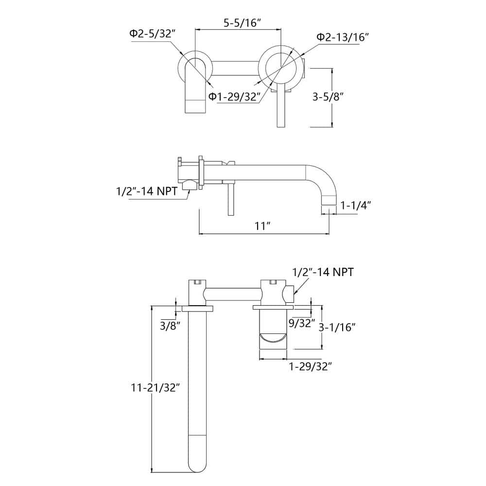 Chrome Single Handle Wall Mount Tub Faucet with Long Spout